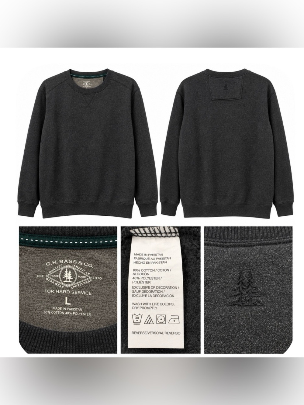 G.H. Bass & Co. Men’s Crewneck Sweatshirt Large Charcoal Gray Cotton Blend